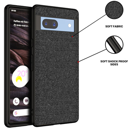 Kapa Soft Full Fabric Protective Back Case Cover for Google Pixel 7A | Shockproof Slim Hard Anti Slip Back Case (Black)