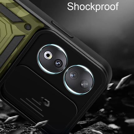 Kapa Tank Back Cover for Honor 90 (5G) | Inbuilt Ring + Slider Shockproof Lens Protection Bumper Back Case (Green)