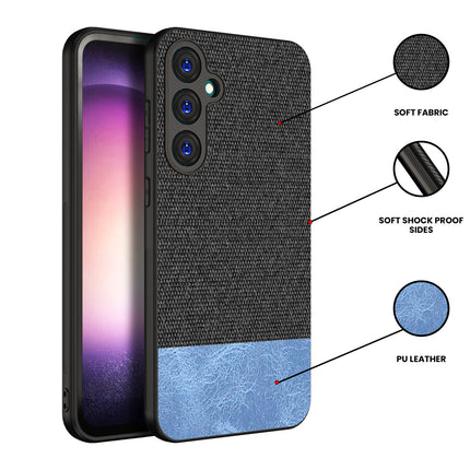 Kapa Soft Fabric & Leather Hybrid Protective Back Cover for Samsung Galaxy S23 FE | Shockproof Slim Hard Anti Slip Back Case (Black::Blue)