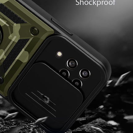 Kapa Tank Back Cover for Samsung Galaxy M53 (5G), Inbuilt Ring + Slider Shockproof Lens Case (Green)