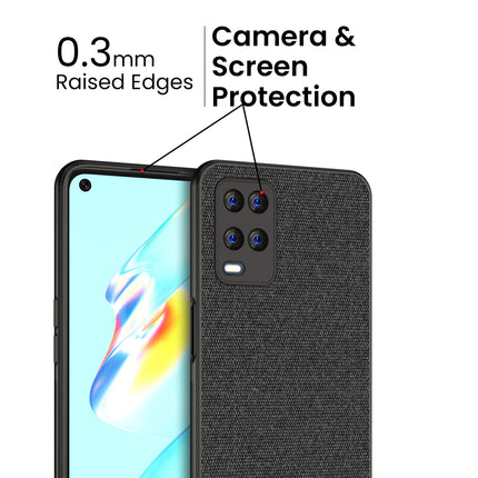 Soft Fabric & Leather Hybrid for Oppo A54 (4G) Back Cover, Shockproof Protection Slim Hard Back Case (Black, Blue)