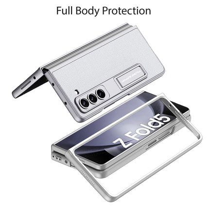 Kapa Leather Case for Samsung Galaxy Z Fold 5 | Inbuilt Stand Hybrid Back Cover (Silver)