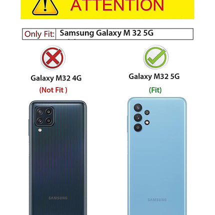 Soft Fabric & Leather Hybrid Protective Case Cover for Samsung Galaxy M32 (5G) (Black,Blue)