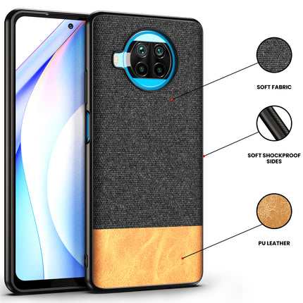 Kapa Soft Fabric & Leather Hybrid Protective Back Cover for Mi 10i | Shockproof Slim Hard Anti Slip Back Case (Black::Brown)