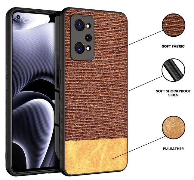 Kapa Soft Fabric & Leather Hybrid Protective Case Cover for Realme GT NEO 3T (Brown)