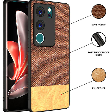 Kapa Soft Fabric & Leather Hybrid Protective Back Cover for Vivo V29 (5G) / Vivo V29 Pro (5G) | Shockproof Slim Hard Anti Slip Back Case (Brown)
