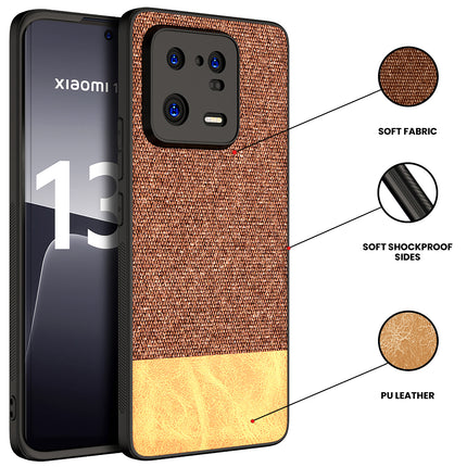 Kapa Soft Fabric & Leather Hybrid Protective Cover for Xiaomi 13 Pro (5G) | Shockproof Slim Hard Anti Slip Back Case (Brown)