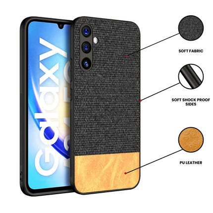 Kapa Soft Fabric & Leather Hybrid Protective Cover for Samsung Galaxy A34 (5G) | Shockproof Slim Hard Anti Slip Back Case (Black,Brown)