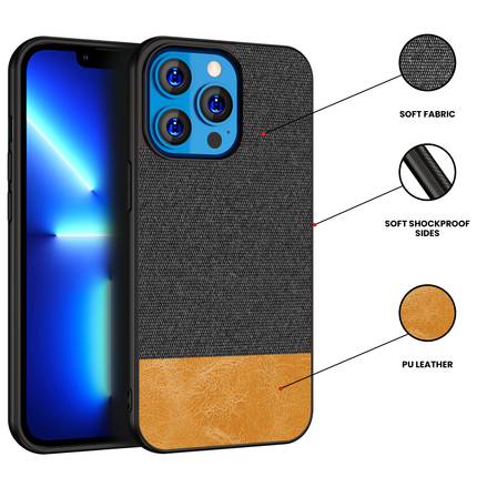 Soft fabric & Leather Hybrid Protective Case Cover for Apple iphone 13 Pro Max (Black,Brown)