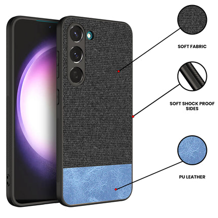 Kapa Soft Fabric & Leather Hybrid for Samsung Galaxy S23 Plus Back Cover | Shockproof Hybrid Slim Hard Anti Slip Back Case (Black , Blue)