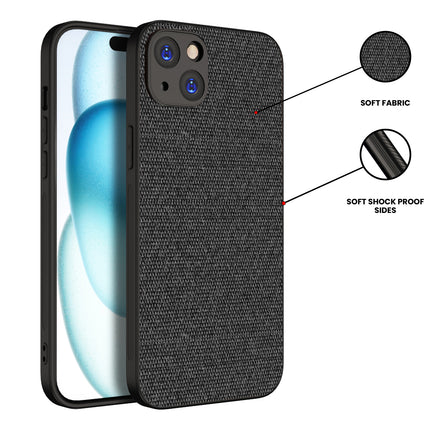 Kapa Soft Full Fabric Protective Back Case Cover for Apple iPhone 15 Plus | Shockproof Slim Hard Anti Slip Back Case (Black)