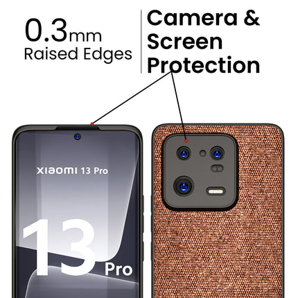 Kapa Soft Fabric & Leather Hybrid Protective Cover for Xiaomi 13 Pro (5G) | Shockproof Slim Hard Anti Slip Back Case (Brown)