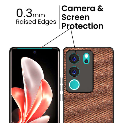 Kapa Soft Fabric & Leather Hybrid Protective Back Cover for Vivo V29 (5G) / Vivo V29 Pro (5G) | Shockproof Slim Hard Anti Slip Back Case (Brown)