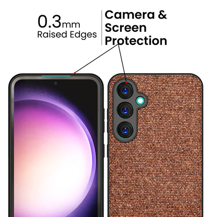 Kapa Soft Fabric & Leather Hybrid Protective Back Cover for Samsung Galaxy S23 FE | Shockproof Slim Hard Anti Slip Back Case (Brown)