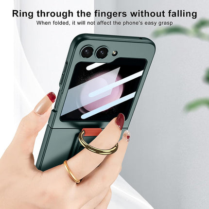 Kapa Shockproof Protective Band Back Cover for Z Flip 5 | Wrist Strap Ring Kickstand Inbuilt Screen Tempered Glass Case , Green