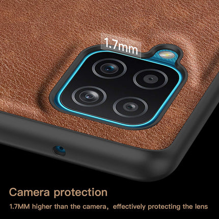 Tux Back Case for Samsung Galaxy A12 / F12 / M12 , Slim Leather Case with Soft Edge Shockproof Back Cover (Brown) - Mobizang