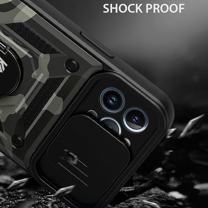 Tank Back Cover for Apple iPhone 12 Pro Max (6.7) , Inbuilt Ring & Slider [Military Grade Protection] Shockproof Lens Protection Case (Black)