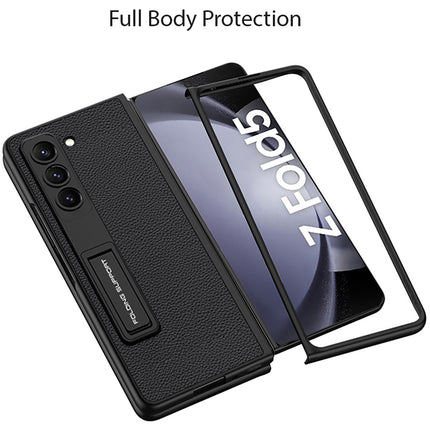 Kapa Leather Case for Samsung Galaxy Z Fold 5 | Inbuilt Stand Hybrid Back Cover (Black) - Mobizang