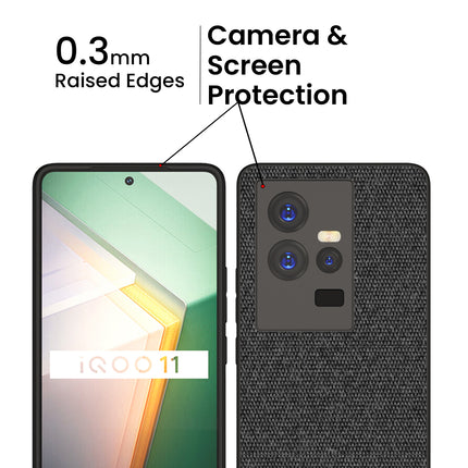 Kapa Soft Full Fabric Hybrid for IQOO 11 Back Cover | Shockproof Hybrid Slim Hard Anti Slip Back Case (Black)