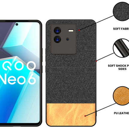 Kapa Soft Fabric & Leather Hybrid Protective Case Cover for Vivo IQOO Neo 6 (5G) (Black,Brown)