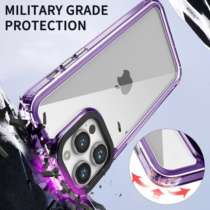 Kapa Warrior Acrylic Clear Back Cover For Apple iPhone 15 Pro Max | Slim Shockproof [Military Grade Protection] Hybrid Bumper Case (Purple Sides)