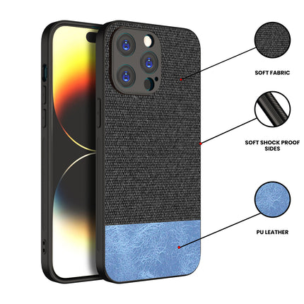 Kapa Soft Fabric & Leather Hybrid Protective Back Cover for Apple iPhone 15 Pro Max | Shockproof Slim Hard Anti Slip Back Case (Black::Blue)