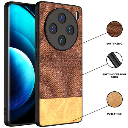 Kapa Soft Fabric & Leather Hybrid Protective Back Cover for Vivo X100 | Shockproof Slim Hard Anti Slip Back Case (Brown)