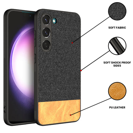 Kapa Soft Fabric & Leather Hybrid for Samsung Galaxy S23 Plus Back Cover | Shockproof Hybrid Slim Hard Anti Slip Back Case (Black , Brown)
