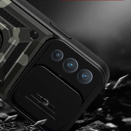 Tank Back Cover for Vivo V23 , Inbuilt Ring + Slider Shockproof Lens Protection Case (Black) - Mobizang