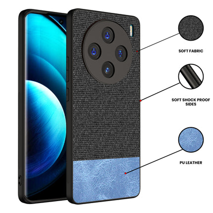 Kapa Soft Fabric & Leather Hybrid Protective Back Cover for Vivo X100 | Shockproof Slim Hard Anti Slip Back Case (Black , Blue)