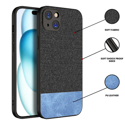 Kapa Soft Fabric & Leather Hybrid Protective Back Cover for Apple iPhone 15 | Shockproof Slim Hard Anti Slip Back Case (Black::Blue)