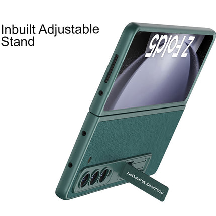 Kapa Leather Case for Samsung Galaxy Z Fold 5 | Inbuilt Stand Hybrid Back Cover (Graygreen)