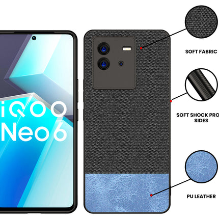 Kapa Soft Fabric & Leather Hybrid Protective Case Cover for Vivo IQOO Neo 6 (5G) (Black,Blue)