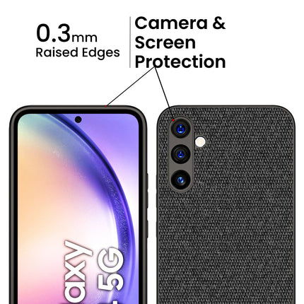 Kapa Soft Fabric & Leather Hybrid Protective Cover for Samsung Galaxy A54 (5G) | Shockproof Slim Hard Anti Slip Back Case (Black,Brown)