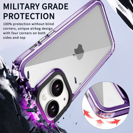 Kapa Warrior Acrylic Clear Back Cover For Apple iPhone 15 | Slim Shockproof [Military Grade Protection] Hybrid Bumper Case (Purple Sides)