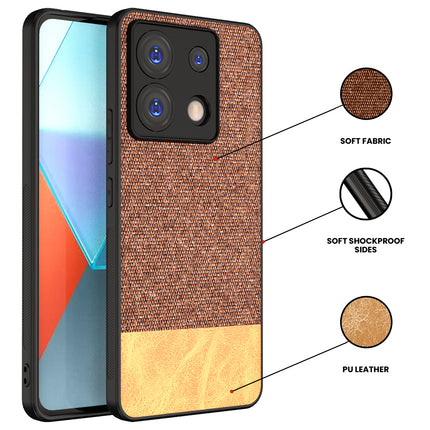 Kapa Soft Fabric & Leather Hybrid Protective Back Cover for Redmi Note 13 PRO | Shockproof Slim Hard Anti Slip Back Case (Brown)