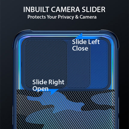 Camo Slider Back Cover for Oppo A54 , [Military Grade Protection] Shockproof Slim Clear Camera Shield Bumper Back Case (Blue)