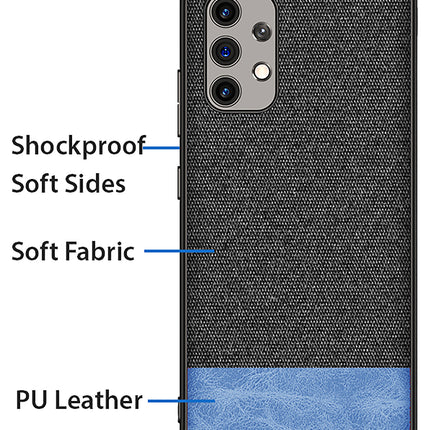 Soft Fabric & Leather Hybrid Protective Case Cover for Samsung Galaxy M32 (5G) (Black,Blue)