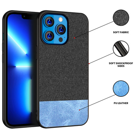 Kapa Soft Fabric & Leather Hybrid Protective Back Case Cover for Apple iPhone 14 Mini (Black,Blue)