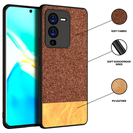 Kapa Soft Fabric & Leather Hybrid Protective Case Cover for Vivo V25 PRO (5G) (Brown)