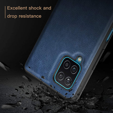 Tux Back Case for Samsung Galaxy A12 / F12 / M12 , Slim Leather Case with Soft Edge Shockproof Back Cover (Blue) - Mobizang