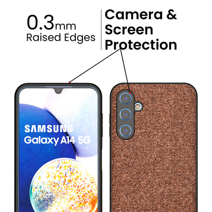 Kapa Soft Fabric & Leather Hybrid Protective Case Cover for Samsung Galaxy A14 (5G) | Shockproof Slim Hard Anti Slip Back Case (Brown)