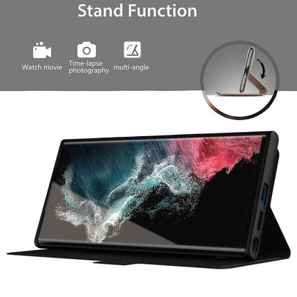 Kapa Noble Slim Magnetic Leather Flip Case Cover for Samsung Galaxy S23 Ultra ,Card Holder Stand Leather Flip Wallet Case (Black) - Mobizang