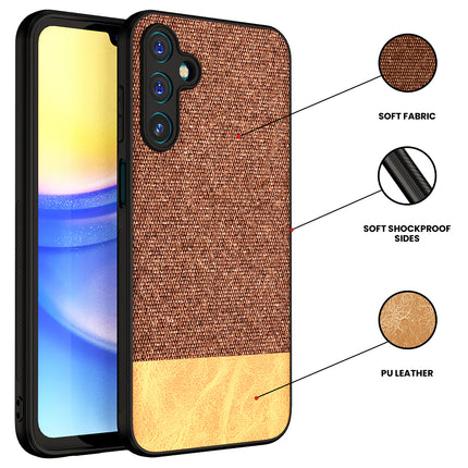 Kapa Soft Fabric & Leather Hybrid Protective Back Cover for Samsung Galaxy A15 | Shockproof Slim Hard Anti Slip Back Case (Brown)