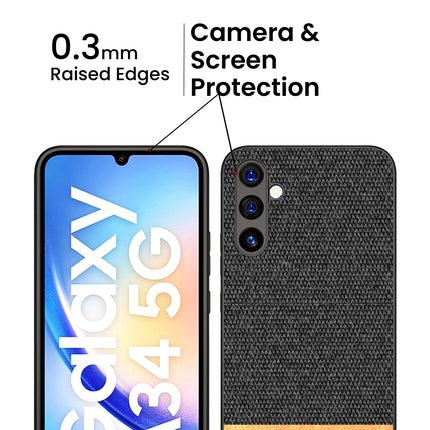 Kapa Soft Fabric & Leather Hybrid Protective Cover for Samsung Galaxy A34 (5G) | Shockproof Slim Hard Anti Slip Back Case (Black,Brown)