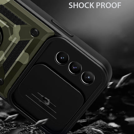Kapa Tank Back Cover for Samsung Galaxy S23 Plus , Inbuilt Ring + Slider Shockproof Lens Protection Case (Green)