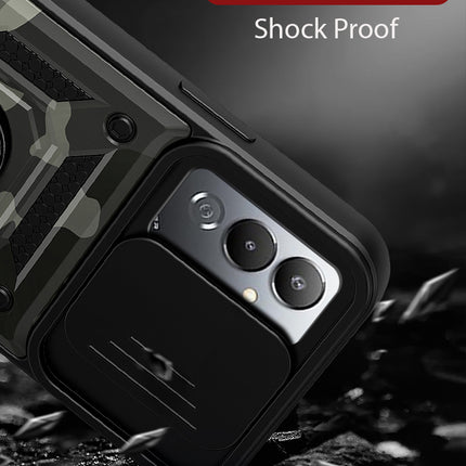 Kapa Tank Back Cover for Tecno Pova 4 Pro | Inbuilt Ring + Slider Shockproof Lens Protection Case (Black)