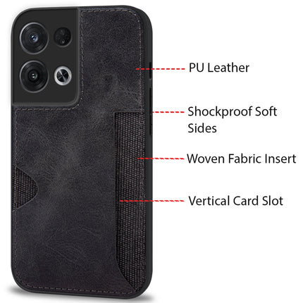 Kapa Razor Wallet Back Case for Oppo Reno 8 Pro (5G) | Slim PU Leather & Fabric Cover with Inbuilt Card Pocket (Black)