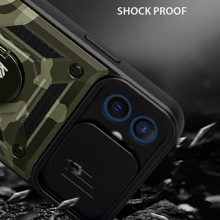 Tank Back Cover for Apple iPhone 12 (6.1) , Inbuilt Ring + Slider [Military Grade Protection] Shockproof Lens Protection Case (Green)