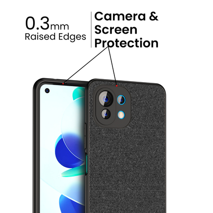 Soft Fabric & Leather Hybrid Protective Case Cover for Xiaomi Mi 11 Lite (Black,Blue)